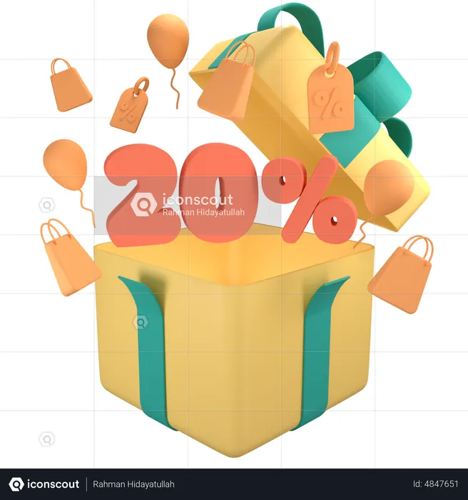 20 Percent Off Gift Box  3D Icon