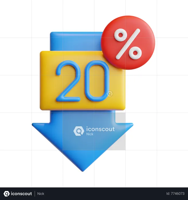 20 Percent Price Drop  3D Icon