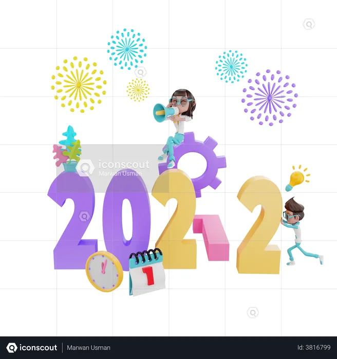 2022 New Year Eve  3D Illustration