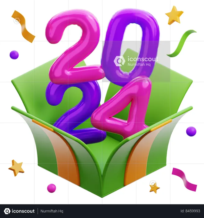 2024 Balloons Gift Box  3D Icon