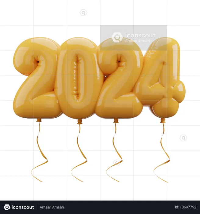 2024 Frohes neues Jahr, Blasenballon-Buchstaben  3D Icon