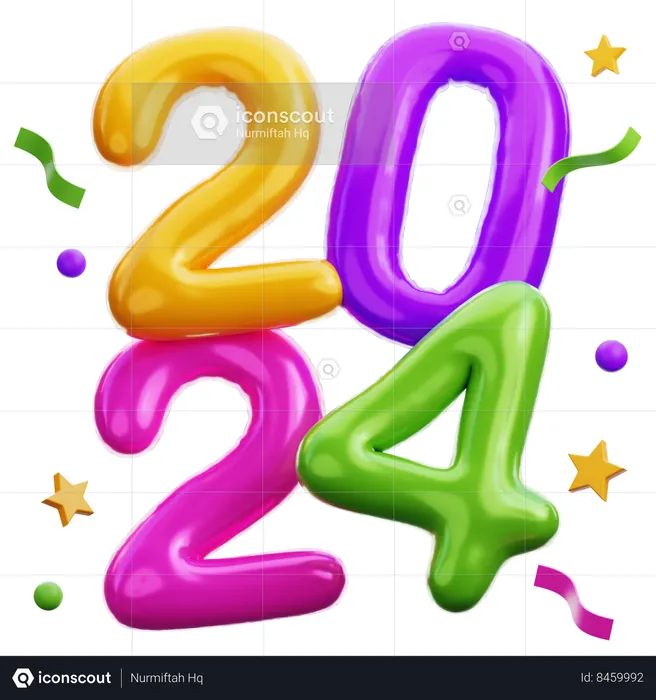 Globos de año nuevo 2024  3D Icon