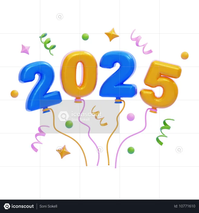 2025年の風船  3D Icon