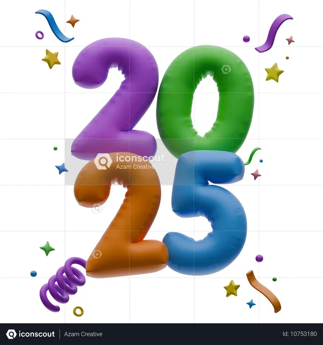 2025 New Year Balloons  3D Icon