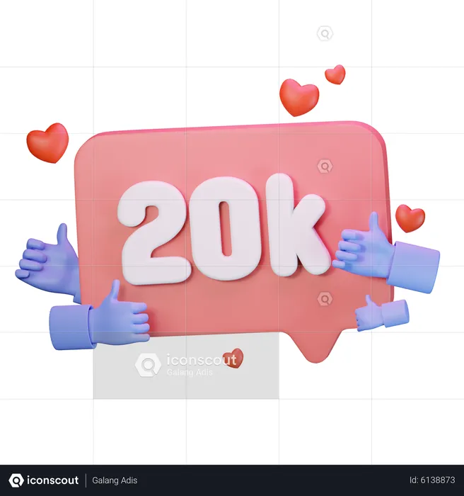 20.000 Follower mit „Gefällt mir“  3D Icon