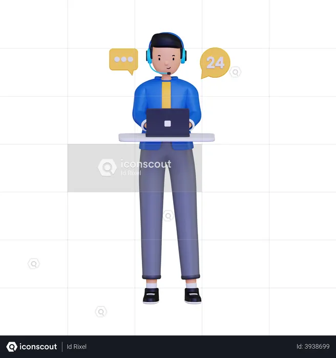 24 hour active customer service  3D Illustration