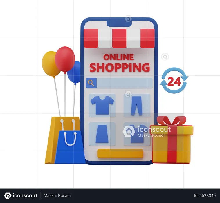 24 Hours Online Shopping  3D Illustration