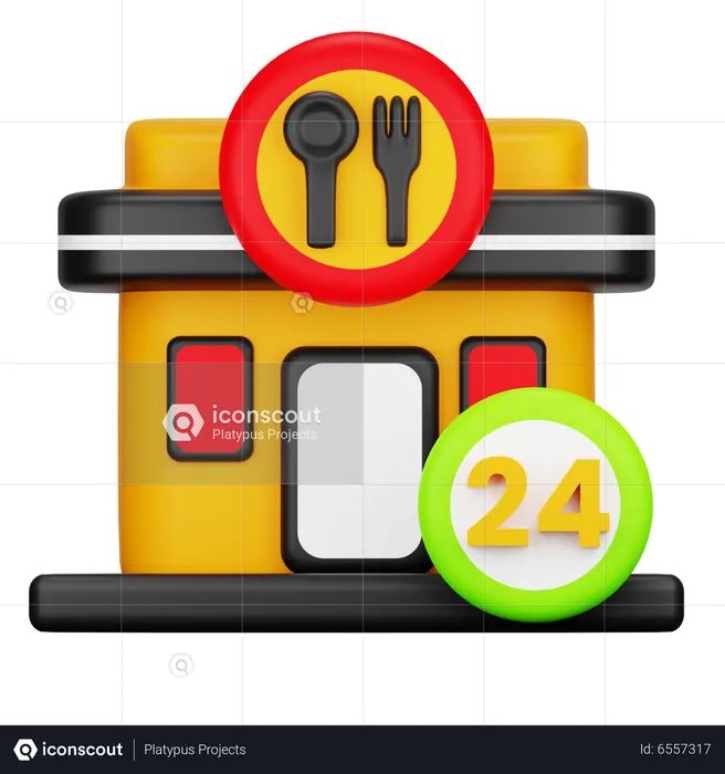 24 Hours Open Restaurant  3D Icon