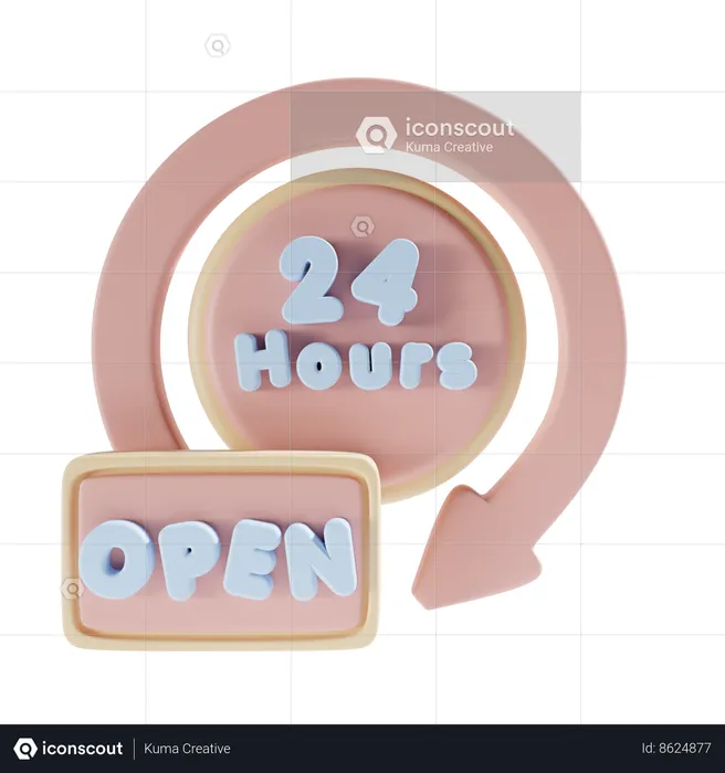 24 Hours Shop Open  3D Icon