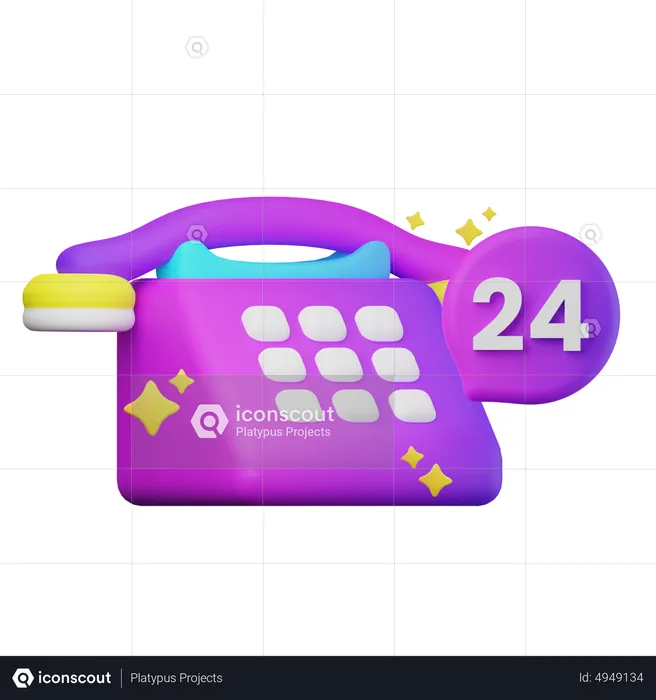 24 Hours Telephone Service  3D Icon