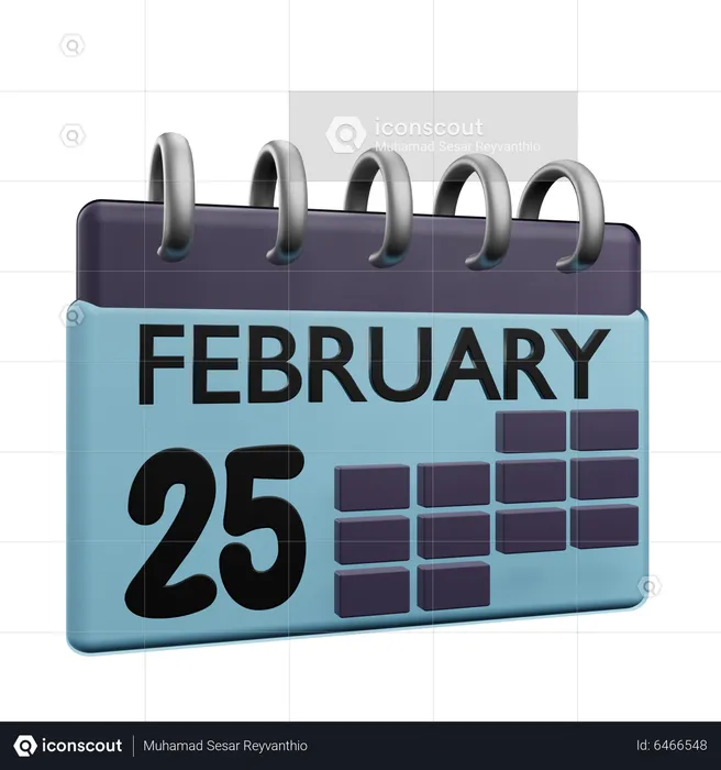 Calendário 25 de fevereiro  3D Icon