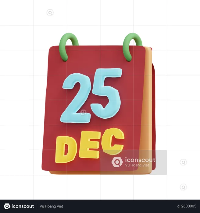 25 de diciembre en el calendario  3D Illustration