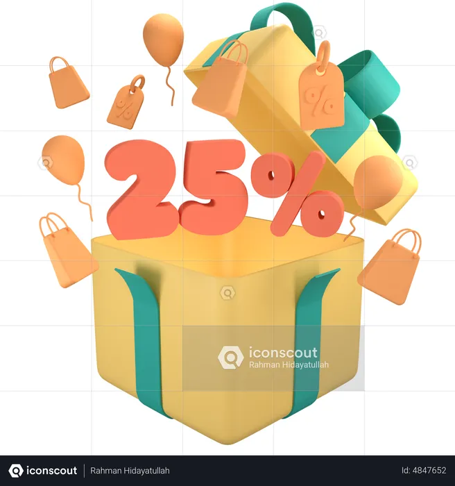 25 por ciento de descuento en caja de regalo  3D Icon