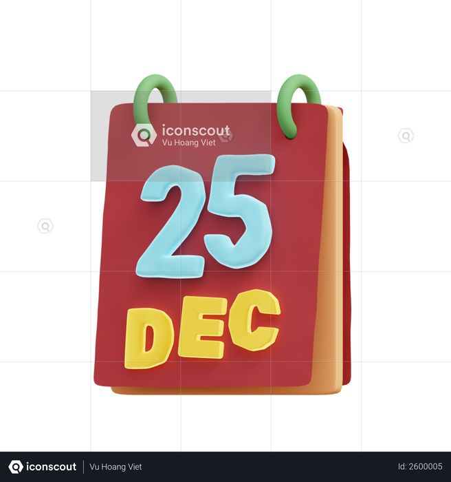 25th December on calendar 3D Illustration