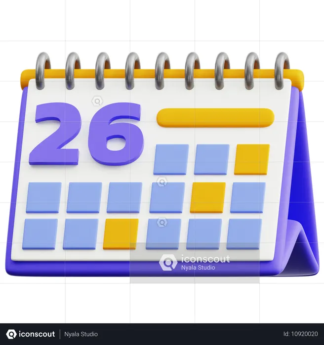달력 날짜 26  3D Icon