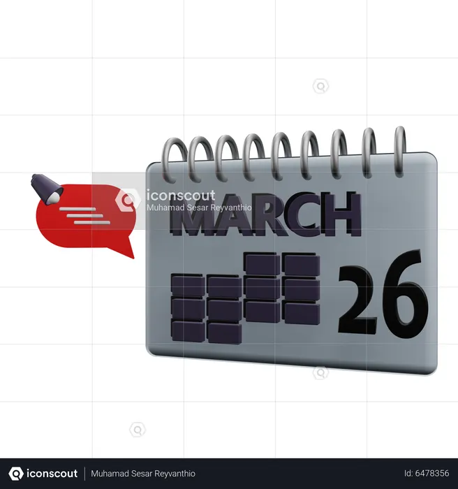 26 March Calender  3D Icon