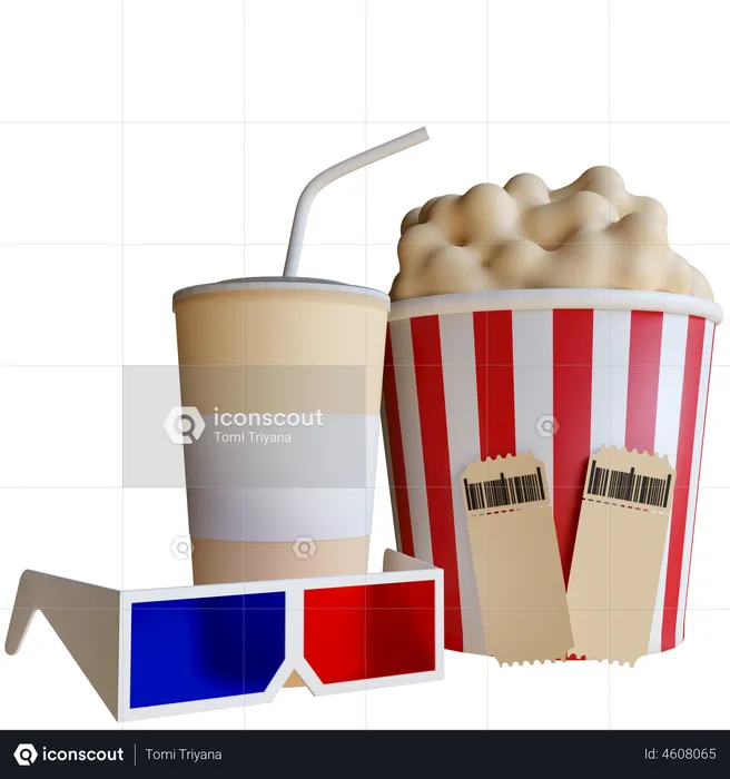 3 D Movie Glasses And Cinema Food  3D Illustration