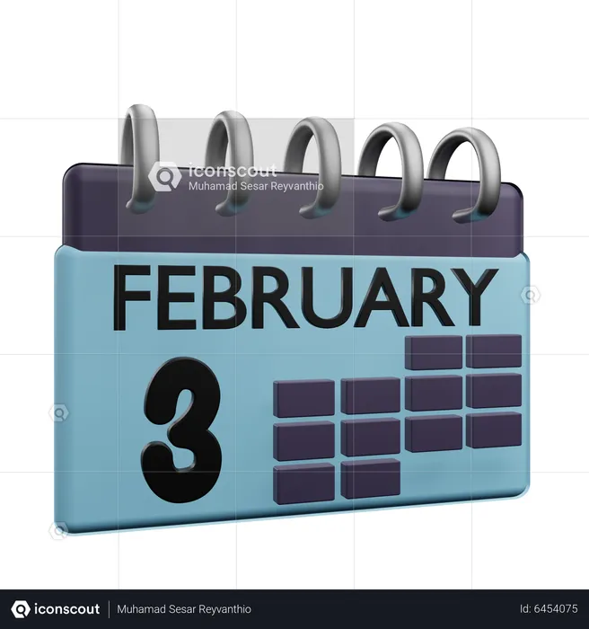 3 February Calender  3D Icon