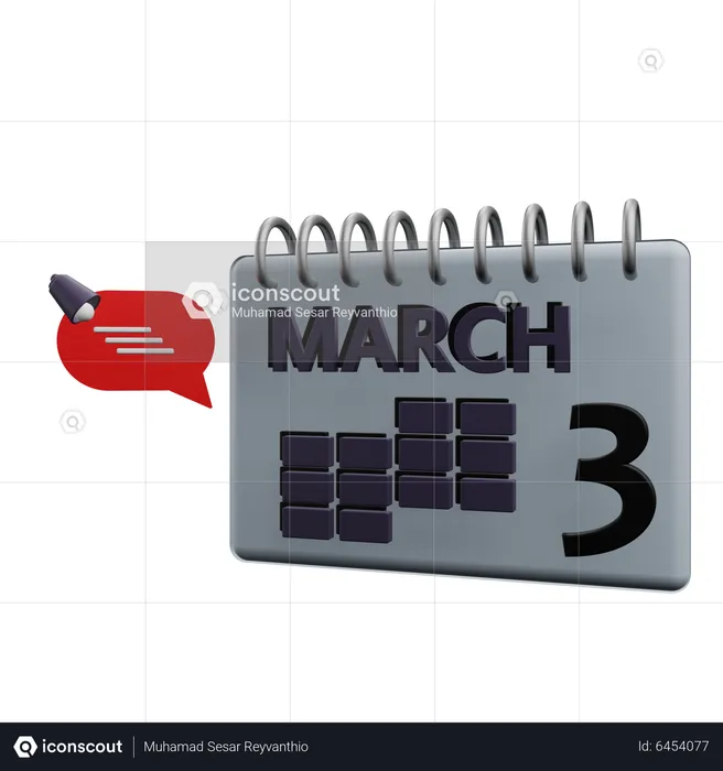 3 March Calender  3D Icon