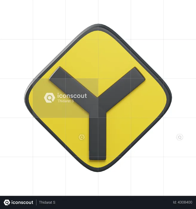 3 Way Intersection Ahead  3D Illustration