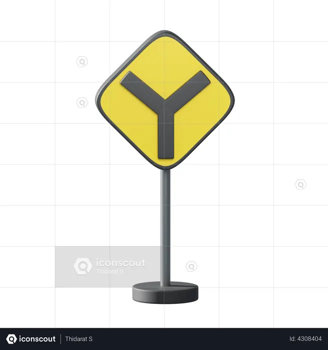 3 Way Intersection Ahead  3D Illustration