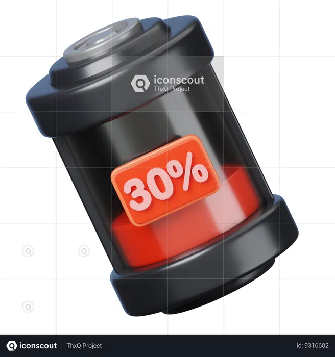 30 Percent Battery  3D Icon