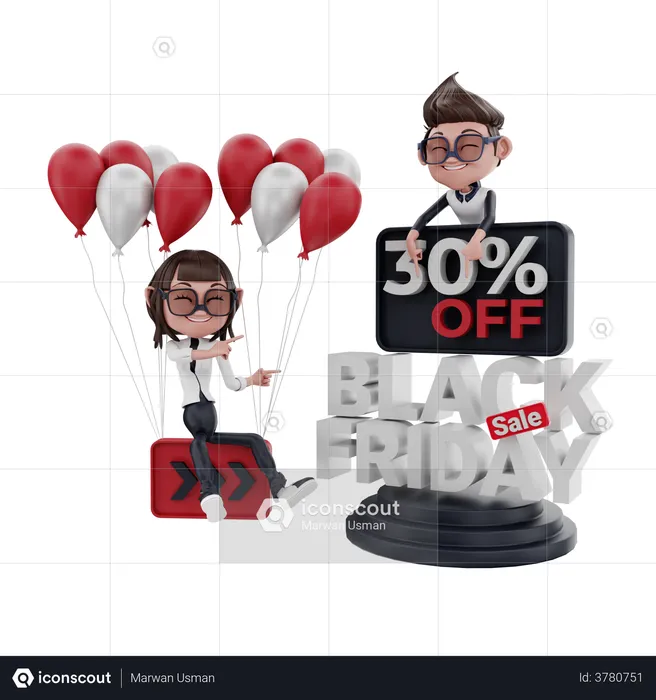 30 Percent Black Friday Sale  3D Illustration