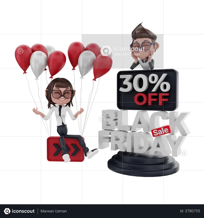30 Percent Black Friday Sale  3D Illustration