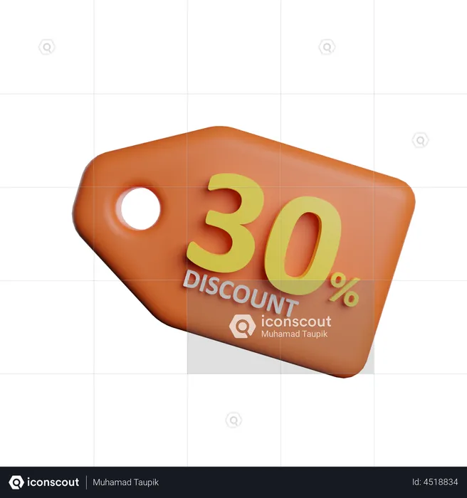 30 Percent Discount Tag  3D Illustration