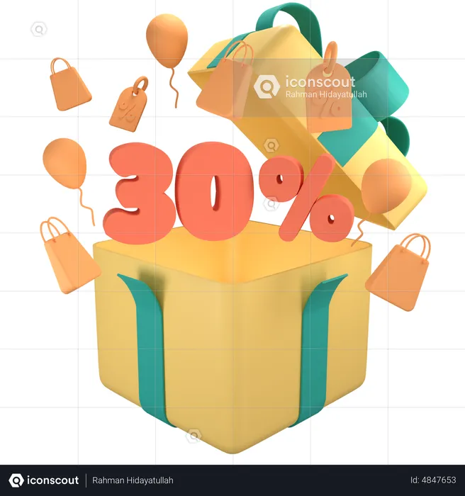 30 Percent Off Gift Box  3D Icon