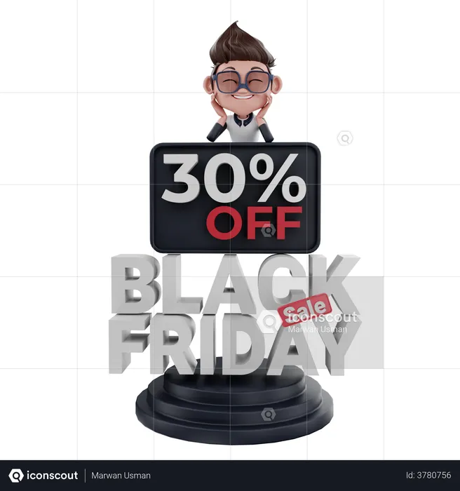 30 Percent Off On Black Friday Sale  3D Illustration