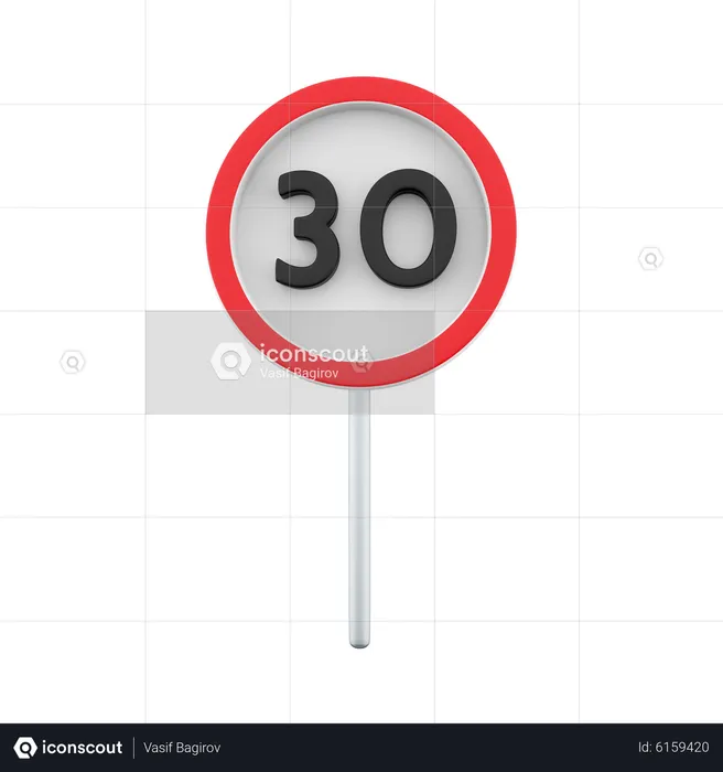 30 Speed Limit  3D Icon