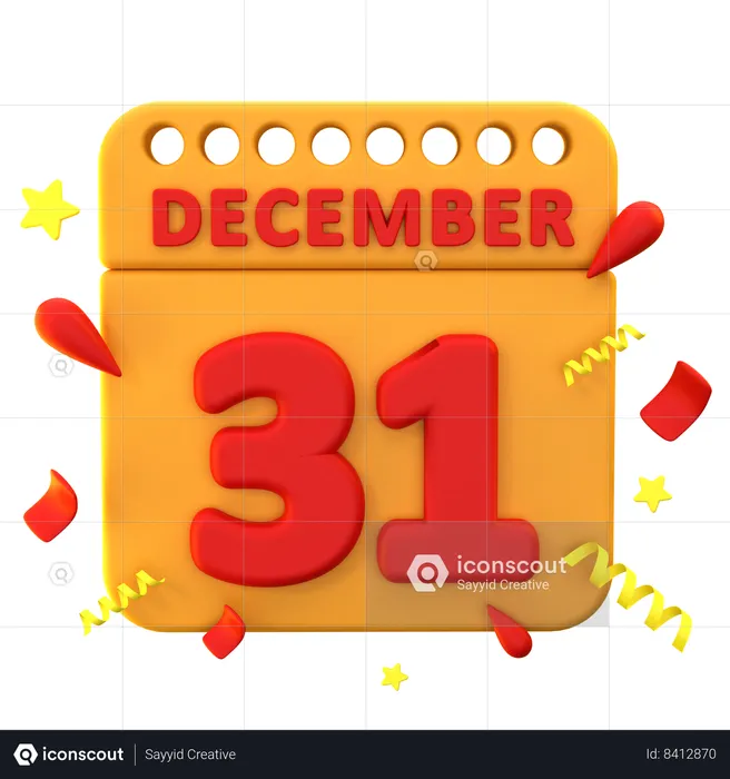 31 December Calendar  3D Icon