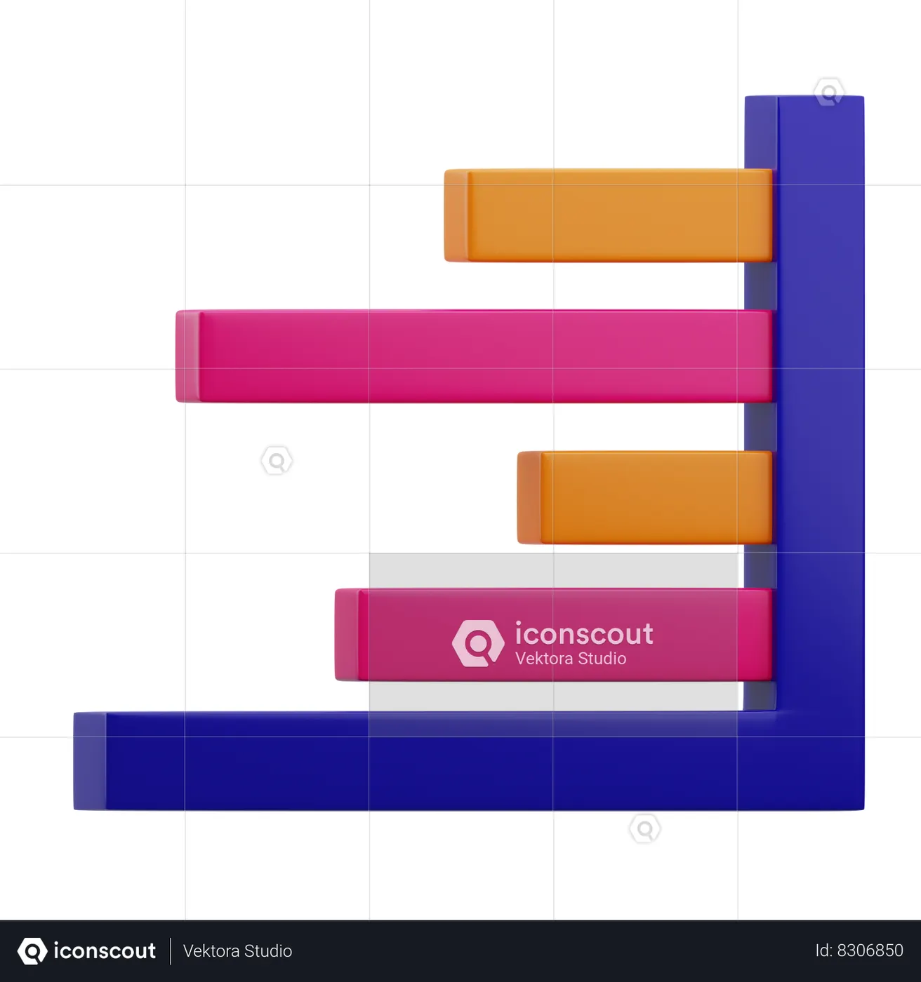 3d Horizontal Bar Chart 3D Icon download in PNG, OBJ or Blend format