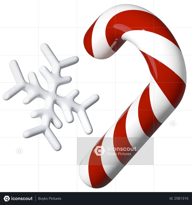 3d Snowflake and Candy cane  3D Illustration