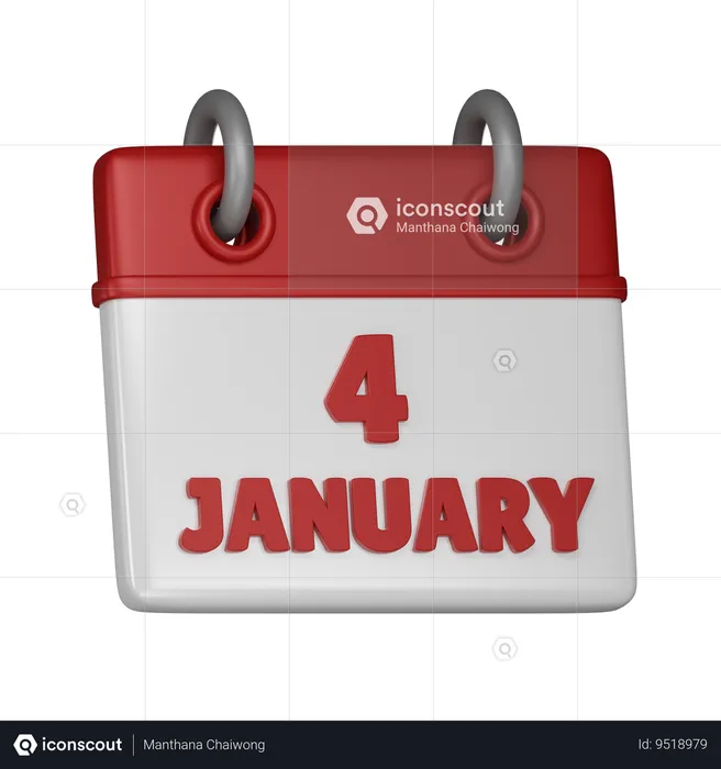 4 January  3D Icon