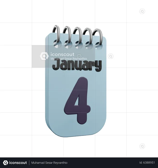 4 January Calender  3D Icon