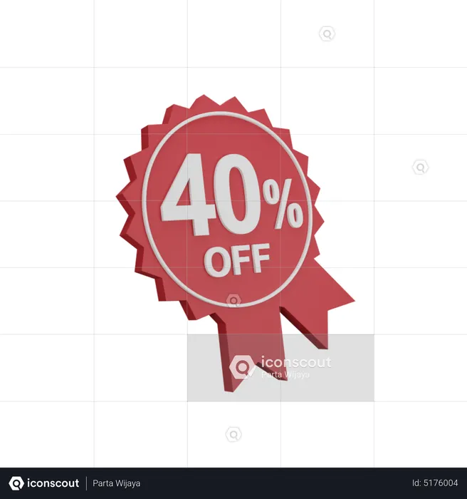 40 Percent Discount Badge  3D Icon