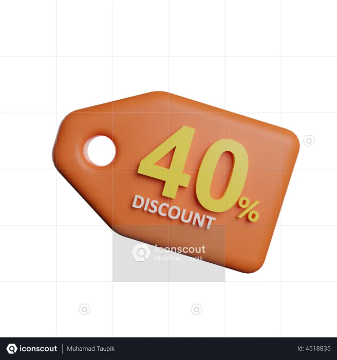 40 Percent Discount Tag  3D Illustration