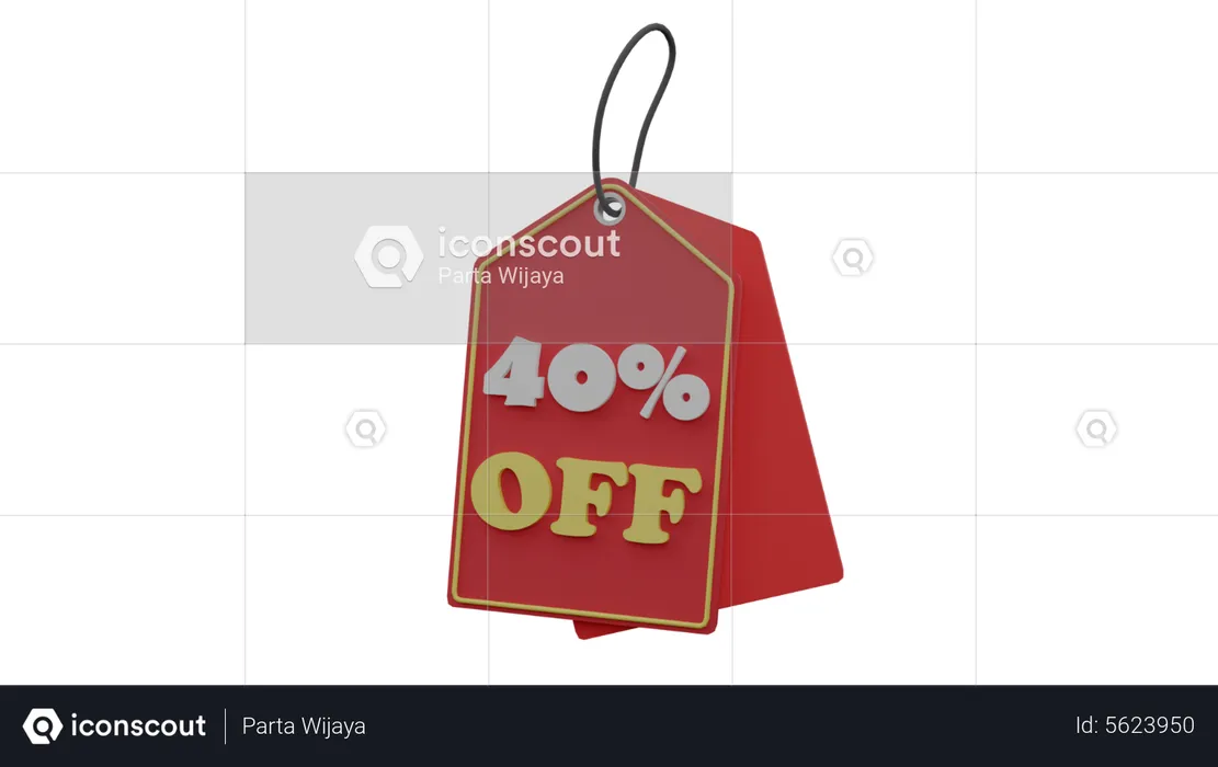 40 Percent Discount Tag  3D Icon
