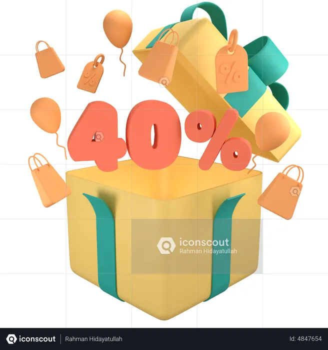 40 Percent Off Gift Box  3D Icon