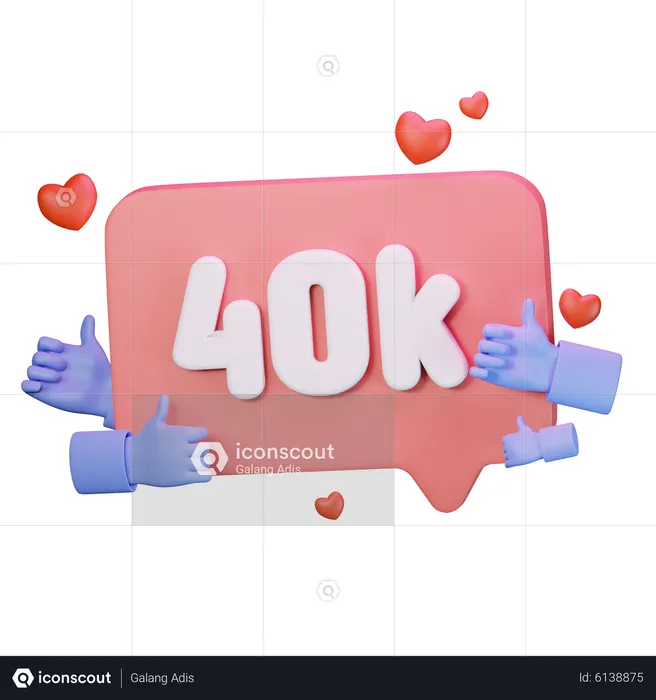 40.000 Follower mit „Gefällt mir“  3D Icon