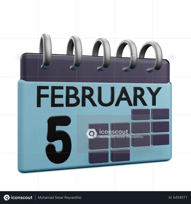 5 February Calender  3D Icon