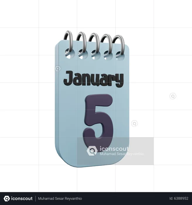 5 January Calender  3D Icon