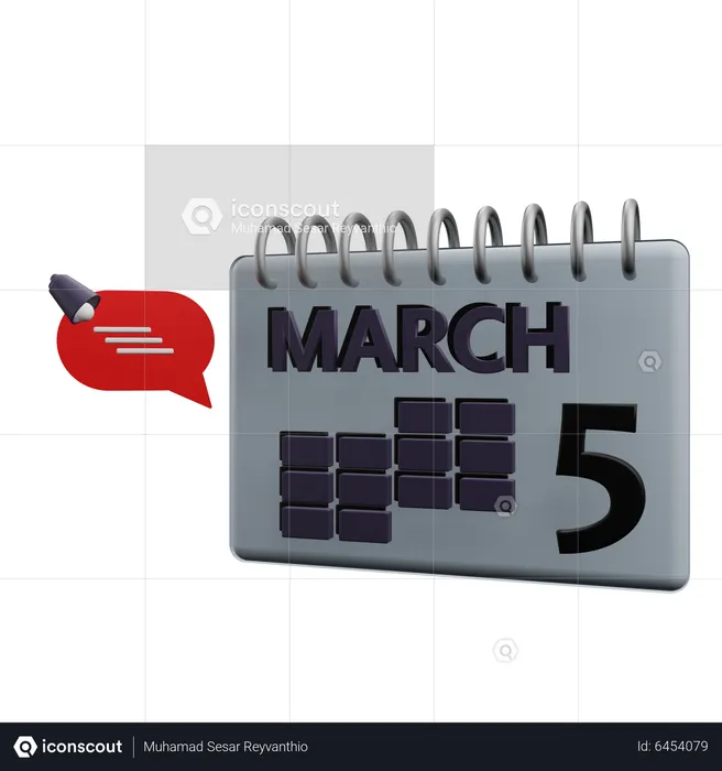 5 March Calender  3D Icon