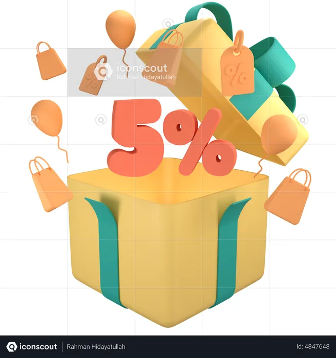 5 Prozent Rabatt auf Geschenkbox  3D Icon