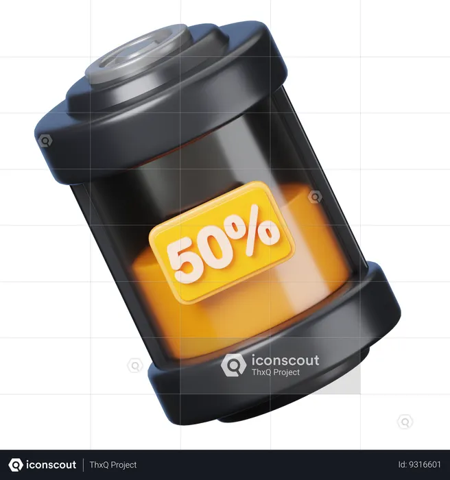 50 Percent Battery  3D Icon