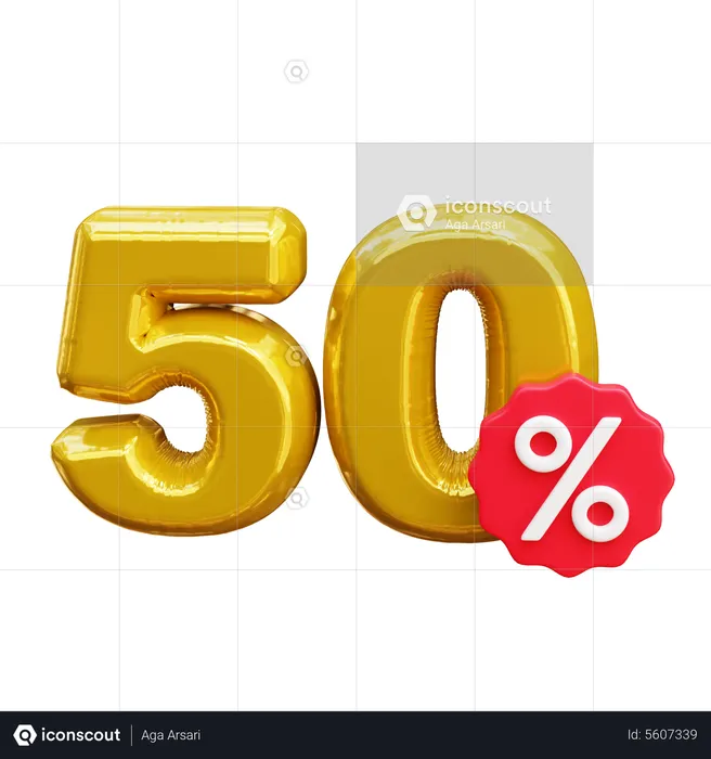 50 Percent Discount  3D Icon