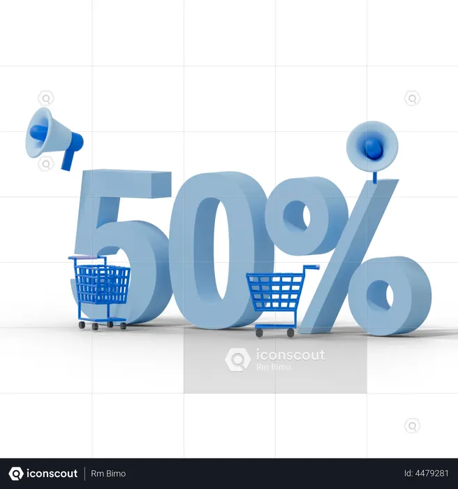 50 Percent Discount  3D Illustration