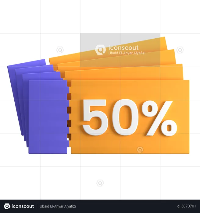 50 Percent Discount Coupon  3D Icon